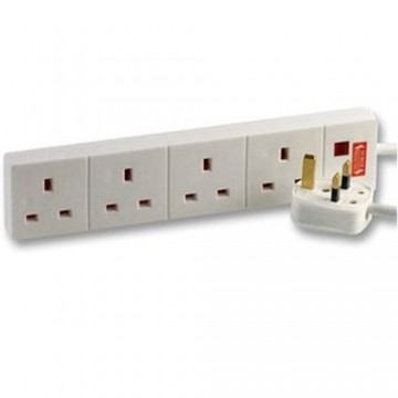 Surge Protected 4 Gang Way Mains Extension Socket UK 13A White  8m