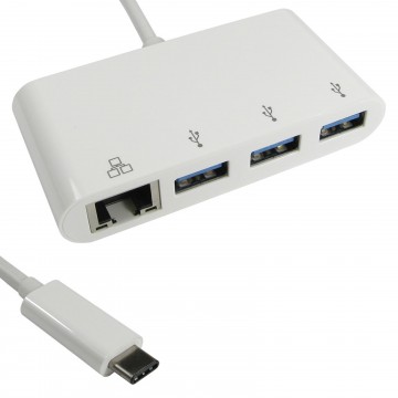 USB 3.1 Type C Male to 3 Port SuperSpeed USB HUB & Gigabit RJ45 Port