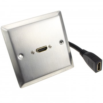 HDMI 2.0 4K Single Wall Plate Faceplate Socket with Pigtail - Brushed Steel