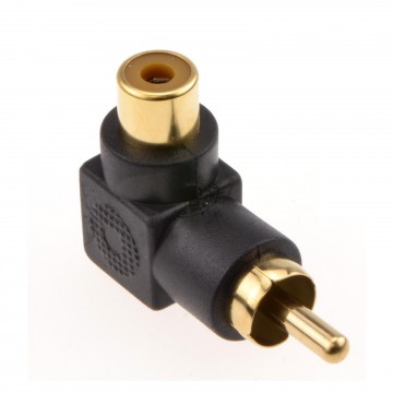 Right Angled RCA Phono Adapter Black Audio Plug to Socket Gold Plated