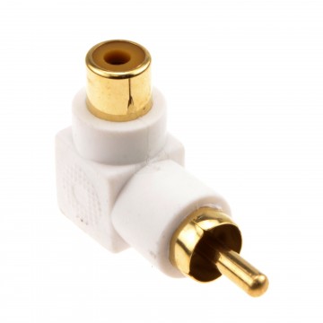 Right Angled RCA Phono Adapter White Audio Plug to Socket Gold Plated