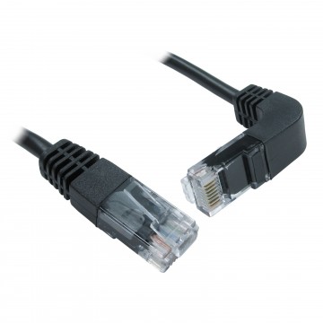 Cat5e Copper RJ45 Straight to Right Angle Plug DOWN Ethernet Network Cable 0.5m