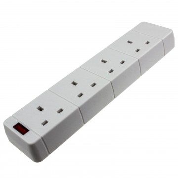 4 Gang Way 13A UK Rewireable Mains Extension with Neon Light White