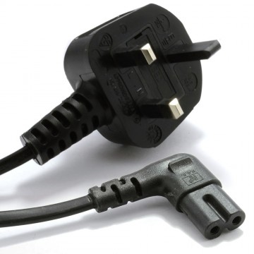 Power Cord UK Plug to Right Angle Figure 8 Fig of 8 Lead Cable C7   1m