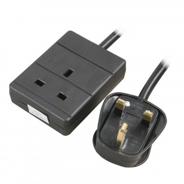 1 Gang Single Way UK 13A Mains Power Socket Extension Lead Black  0.5m