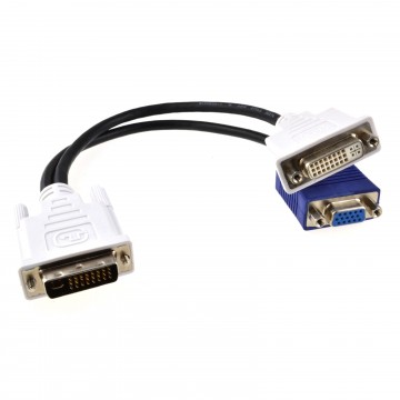 DVI Splitter Cable 24+5 Male Plug to 15Pin VGA & DVI-I Sockets