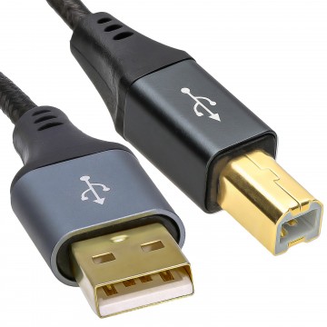 PRO Metal USB 2.0 24AWG Printer Cable Lead A Plug to B Male Braided 1m