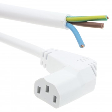 IEC C13 Right Angle Kettle Lead to 3 Core Bare End 10A Cable 5m White