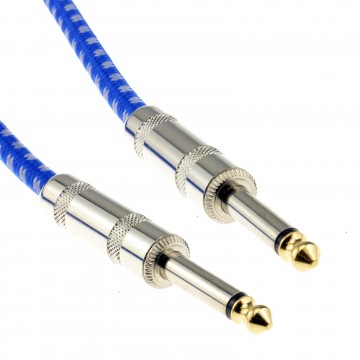 6.35mm Mono Braided Instrument Cable Blue & White Guitar Audio Lead 3m