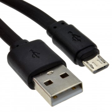 FLAT USB A To MICRO B FAST CHARGE Cable 24AWG Cable 2m Lead BLACK