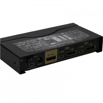 2 Port DisplayPort KVM Switcher Box 4K 60Hz with Cables & Remote Control Metal