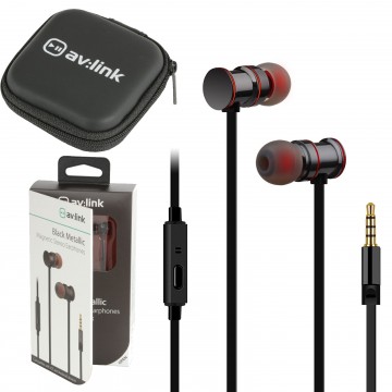 Magnetic In-Ear Headphones with Hands Free Controls & Carry Case Black