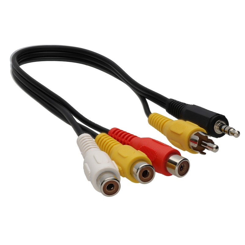 3.5mm Stereo Jack Plug & Composite Phono to 3 x Triple RCA Female Sockets Cable 3.5mm Stereo Jack Plug & Composite Phono to 3 x Triple RCA Female Sockets Cable