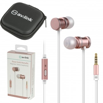 Magnetic In-Ear Headphones with Hands Free Controls & Carry Case Rose