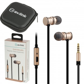 Magnetic In-Ear Headphones with Hands Free Controls & Carry Case Gold