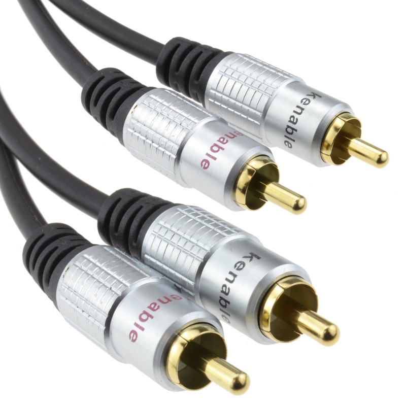 Pro Audio Metal 2 x RCA Phono Plugs to Twin Plugs Cable Lead Gold 2m