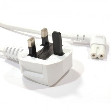 Power Cord UK Plug to Right Angle Figure 8 Lead Cable C7 0.5m WHITE