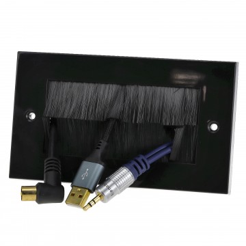 Cable Entry/Exit BRUSH Faceplate for Wall Outlet UK Double Gang BLACK