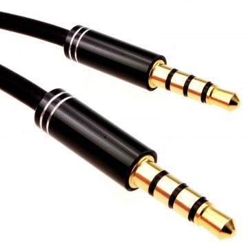 PRO 4 Pole 3.5mm Jack Male Audio Cable TPE RUBBER Lead GOLD  1m