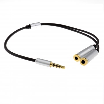 PRO TRRS 3.5mm 4 Pole Headphone Splitter Jack to 2 x Stereo Sockets Cable 15cm