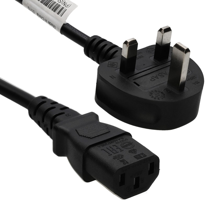 Power Cord UK Plug to IEC Cable (PC Mains Lead) C13  1.7m