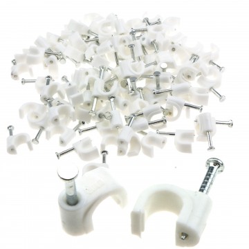 Round White  6mm Cable Clips Secure Fastenings Cables [100 Pack]