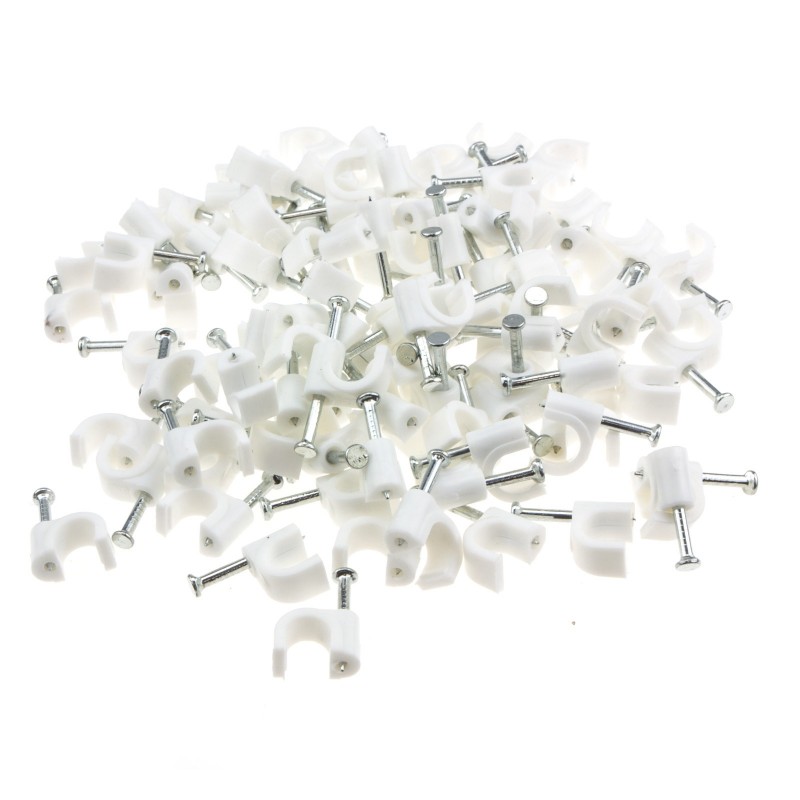 enTie Round White 6mm Cable Clips Secure Fastenings Cables [100 Pack]