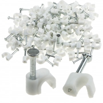 Round White  4mm Cable Clips Secure Fastenings Cables [100 Pack]