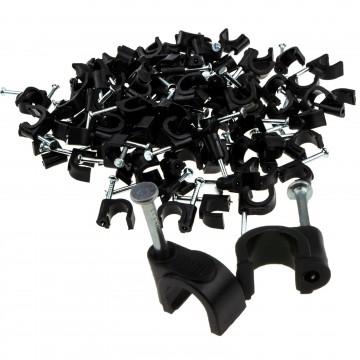 Round Black  7mm Cable Clips Secure Fastenings Cables [100 Pack]