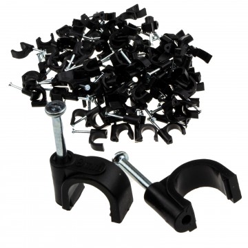 Round Black  8mm Cable Clips Secure Fastenings Cables [100 Pack]