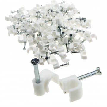 Round White  5mm Cable Clips Secure Fastenings Cables [100 Pack]