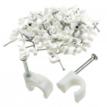 Round White  7mm Cable Clips Secure Fastenings Cables [100 Pack]