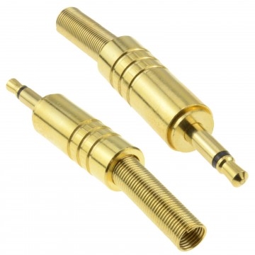 Pair of 3.5mm Mono Solder Terminal with Gold Casing and Strain Relief