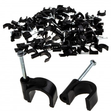 Round Black 12mm Cable Clips Secure Fastenings Cables LARGE [100 Pack]