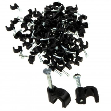 Round Black  4mm Cable Clips Secure Fastenings Cables [100 Pack]