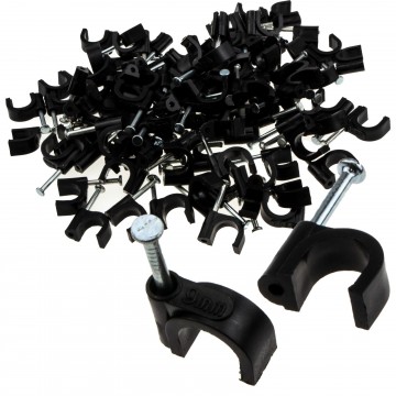 Round Black  9mm Cable Clips Secure Fastenings Cables [100 Pack]