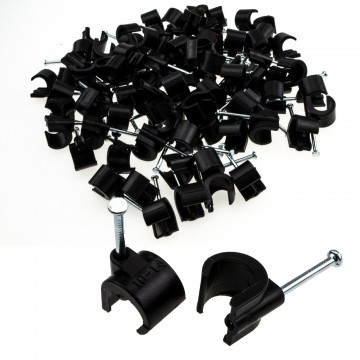 Cable Clip Hook Style 10mm to 14mm Round for Fastenings Cables Black [100 Pack]