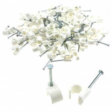 Cable Clip Hook Style  5mm to 7mm Round for Fastenings Cables White [100 Pack]