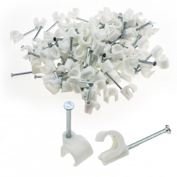 Cable Clip Hook Style  7mm to 10mm Round for Fastenings Cables White [100 Pack]