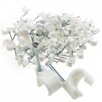 Cable Clip Hook Style  8mm to 12mm Round for Fastenings Cables White [100 Pack]