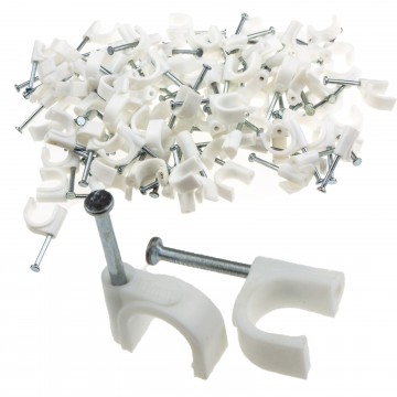 Round White 10mm Cable Clips Secure Fastenings Cables [100 Pack]