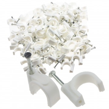 Round White 12mm Cable Clips Secure Fastenings Cables LARGE [100 Pack]