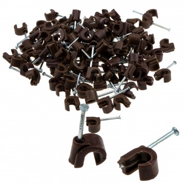Cable Clip Hook Style  5mm to 7mm Round for Fastenings Cables Brown [100 Pack]