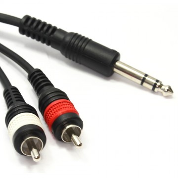 PULSE PRO 6.35mm Stereo Jack to 2 x Phono Plugs Helical Shielded Cable 1.2m
