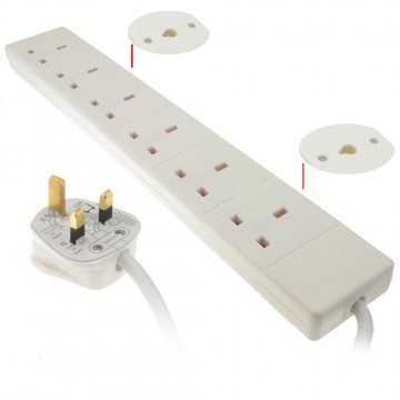 6 Gang Way UK 13A Trailing Socket Mains Power Extension Lead White  5m