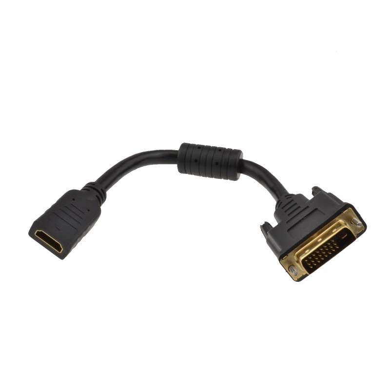 DVI-D 24+1 Plug to HDMI Socket Digital Adapter Cable 15cm GOLD