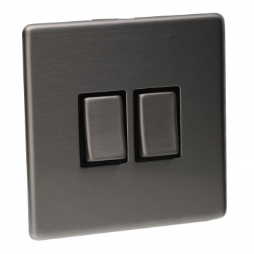 2 Gang 2 Way 10A Light Switch Screwless Plate with Brushed Chrome Finish