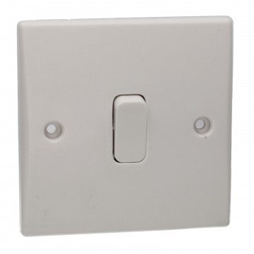 1 Gang 1 Way 10A Single Light Switch Rounded Faceplate White