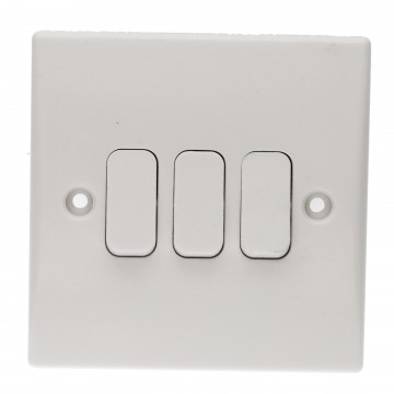 3 Gang 2 Way 10A Triple Light Switch Rounded Faceplate White