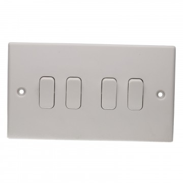 4 Gang 2 Way 10A Quad Light Switch Rounded Faceplate White